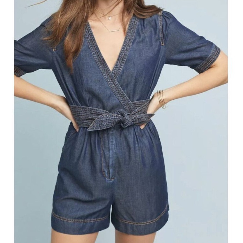 Anthropologie Pilcro Denim Wrap Front Romper